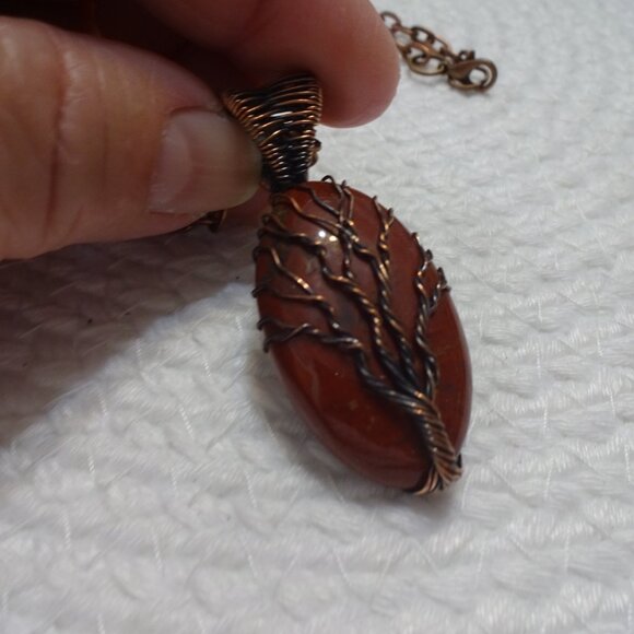 Rustic MOOKAITE Handmade COPPER WIRE-WRAPPED TREE Pendant/Chain #931C - Picture 3 of 3